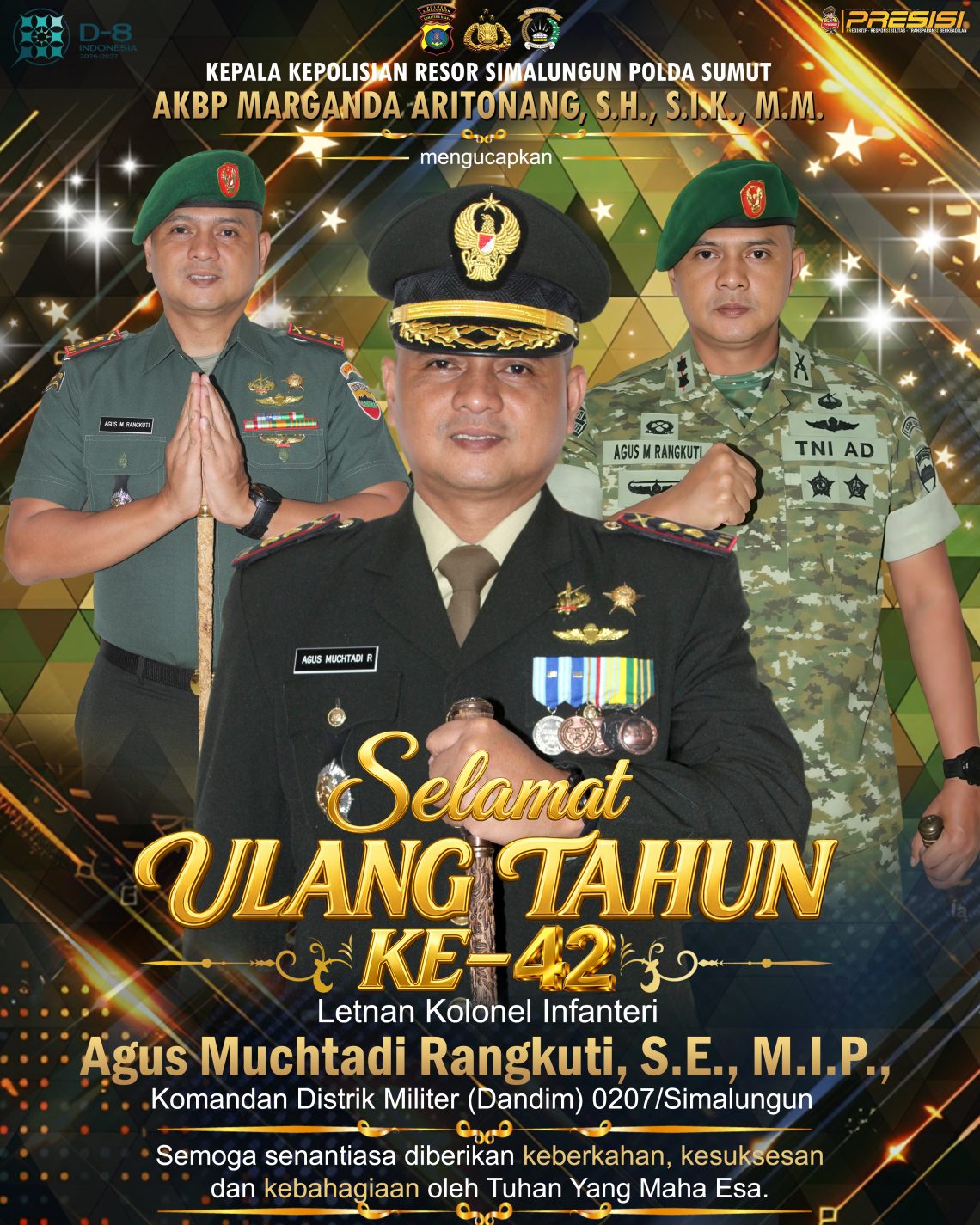 Soliditas TNI-Polri Rayakan Ultah Ke - 42 Dandim 0207/SML, Kapolres Simalungun Sampaikan Doa & Harapan Terbaik.