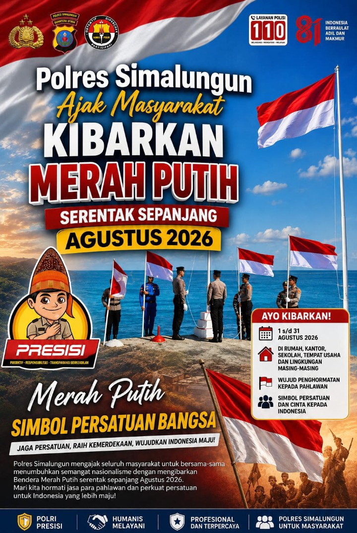 Polres Simalungun Ajak Masyarakat Kibarkan Merah Putih Serentak Sepanjang Agustus 2026.