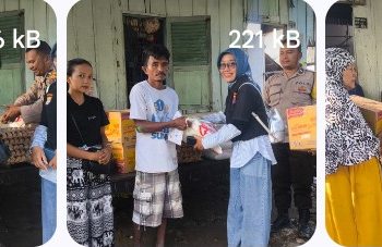 Polsek Siantar Martoba Dampingi Komunitas Bankom Berikan Bansos Kepada Warga Korban Bencana Alam.