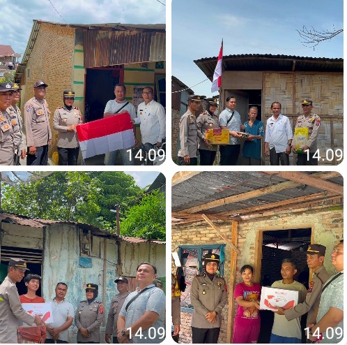 Kapolsek Siantar Utara Bagikan Sembako dan Bendera Merah Putih kepada Warga Sambut HUT Kemerdekaan RI Ke - 81.