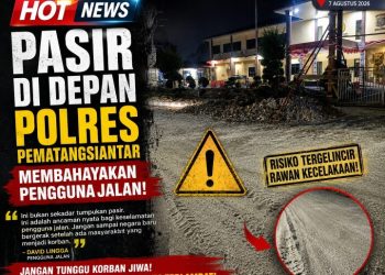 Pasir Di Depan Polres Pematangsiantar Membahayakan Pengguna Jalan.