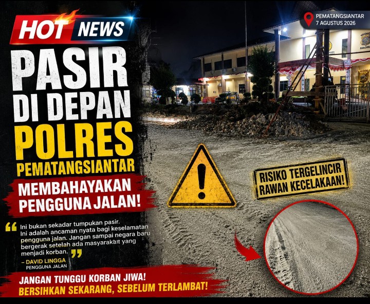 Pasir Di Depan Polres Pematangsiantar Membahayakan Pengguna Jalan.