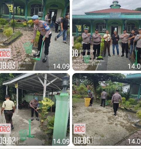 Sambut HUT Kemerdekaan RI Ke - 81, Polsek Siantar Selatan Bersihkan Rumah Ibadah.