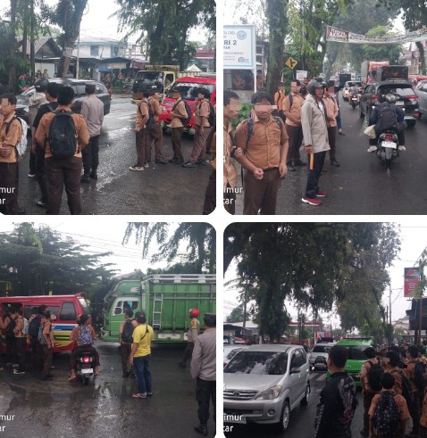Polsek Siantar Timur Turunkan Personil Montoring Cegah Tawuran Pelajar di SMK Negeri 2.