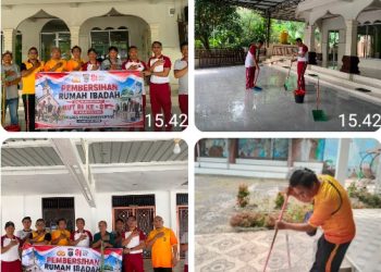 Sambut HUT Ke - 81 RI, Sat Reskrim Polres Pematangsiantar Bersihkan Rumah Ibadah.