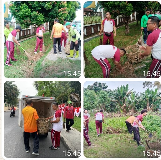 Sambut HUT Ke - 81 RI, Sat Reskrim Polres Pematangsiantar Gotong Royong di Jalan Sangnawaluh.