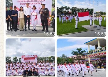 Kapolsek Siantar Marihat Irup HUT Ke - 81 RI di SMP & SD Swasta Budi Mulia Pematangsiantar.