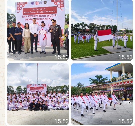 Kapolsek Siantar Marihat Irup HUT Ke - 81 RI di SMP & SD Swasta Budi Mulia Pematangsiantar.