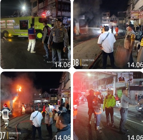 Kebakaran Lima Unit Ruko di Jalan Bandung, Polres Pematangsiantar Sigap Pengecekan & Pengamanan TKP.