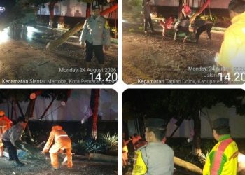 Polsek Siantar Martoba Bersihkan Pohon Tumbang Antisipasi Kemacetan Arus Lalin di Jalan Medan.