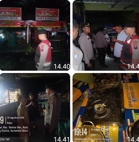 Polres Pematangsiantar Amankan Cek TKP Kebakaran Warung Kuliner di Taman Bunga.