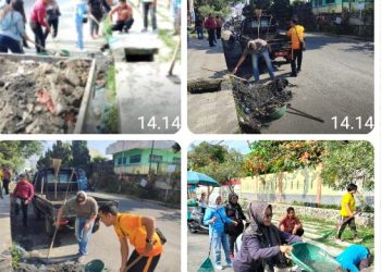 Bhabinkamtibmas Polsek Siantar Martoba Ikuti Gotong Royong Bersama di Jalan Rajamin Purba.