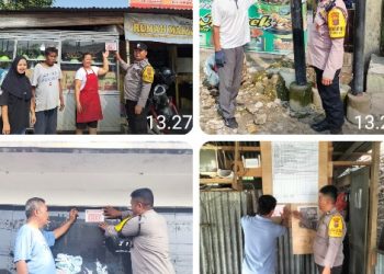 Cegah Guantibmas Diwilkumnya, Polseķ Siantar Marihat Tempelkan Stiker Layanan Call Center Polri 110.
