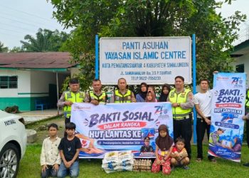 Sambut HUT Lalu Lintas Ke - 71, Sat Lantas Polres Pematangsiantar Berikan Bansos Ke Panti Asuhan.