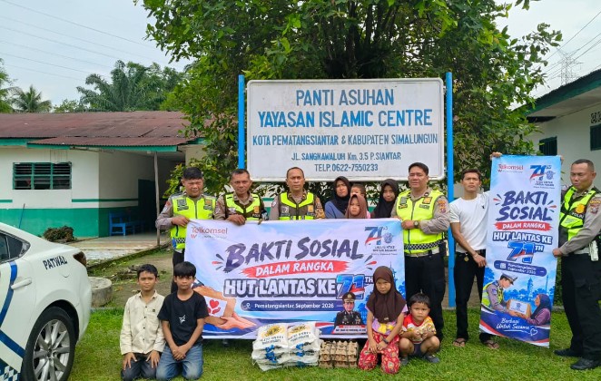 Sambut HUT Lalu Lintas Ke - 71, Sat Lantas Polres Pematangsiantar Berikan Bansos Ke Panti Asuhan.