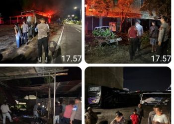 Kaposlek Sianțar Utara Cek TKP Kebakaran Bengkel Mobil di Jalan SM Raja.