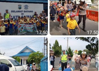 Polantas Karib Sambangi Dunia Anak, 70 Siswa biMBA AIUEO Belajar Tertib Lalu Lintas di Satlantas Pematangsiantar.