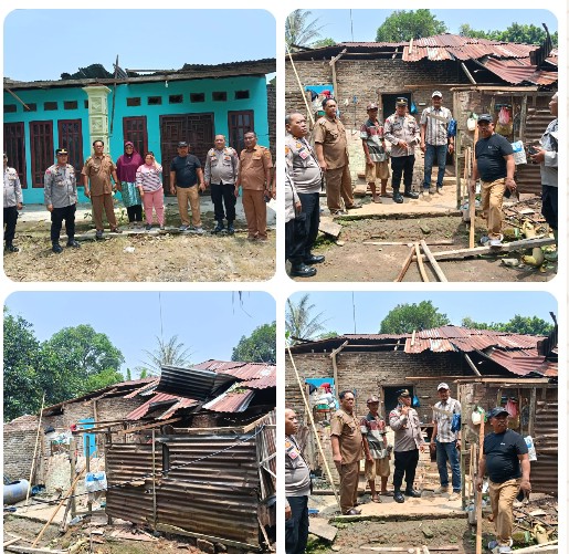 Kapolsek Bandar Huluan Langsung Turun ke Lokasi, 24 Rumah Warga Pematang Bandar Rusak Diterjang Angin Kencang.