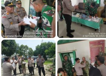 Kapolsek Bandar Huluan Sambangi Koramil 06/Perdagangan di HUT TNI Ke - 81: "TNI & Polri Bersama Masyarakat Kuat.