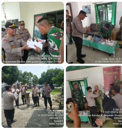 Kapolsek Bandar Huluan Sambangi Koramil 06/Perdagangan di HUT TNI Ke - 81: "TNI & Polri Bersama Masyarakat Kuat.
