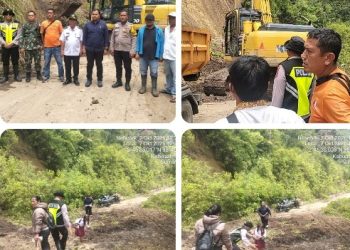Koordinasi Lintas Instansi, Polres Simalungun Bantu Pembersihan Material Longsor di KSPN Lingkar Danau Toba.
