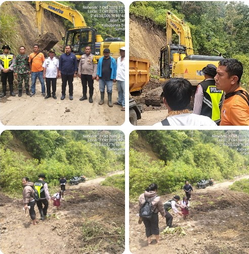 Koordinasi Lintas Instansi, Polres Simalungun Bantu Pembersihan Material Longsor di KSPN Lingkar Danau Toba.