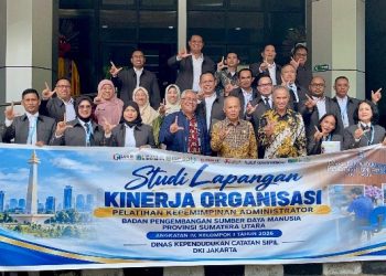 Teks foto: Foto rombongan peserta Pelatihan Kepemimpinan Administrator (PKA) Angkatan IV Kelompok 1 BPSDM Provinsi Sumatera Utara bersama pimpinan Disdukcapil Jakarta.