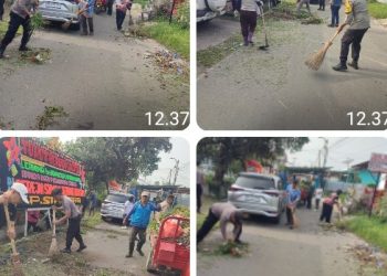 Polsek Siantar Martoba Ikuti Gotong Royong Bersama Warga di Jalan Tangki.