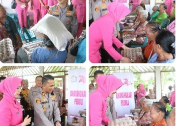 Bhayangkari Peduli, Ketua Bhayangkari Cabang Simalungun Dampingi Kapolres Bagikan Sembako Untuk 80 Warga Nagori Mariah Jambi.