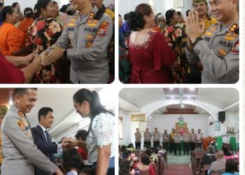 Personel Kristiani Polres Simalungun Ibadah Bersama Jemaat, Kapolres Bagikan 80 Paket Bansos dan Perkenalkan "Halo Kapolres".