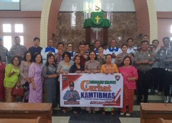 Melalui Minggu Kasih, Polres Pematangsiantar Sampaikan Pesan Pesan Kamtibmas di Gereja HKI Martoba.