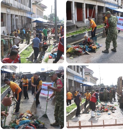 Green Policing Polres Simalungun : Kapolres, TNI & Pemkab Bergotong Royong Bersihkan Pasar Pematang Raya.
